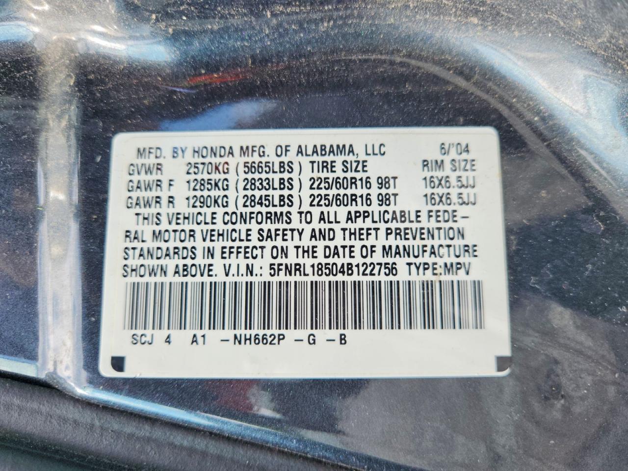 2004 Honda Odyssey Lx Gray vin: 5FNRL18504B122756