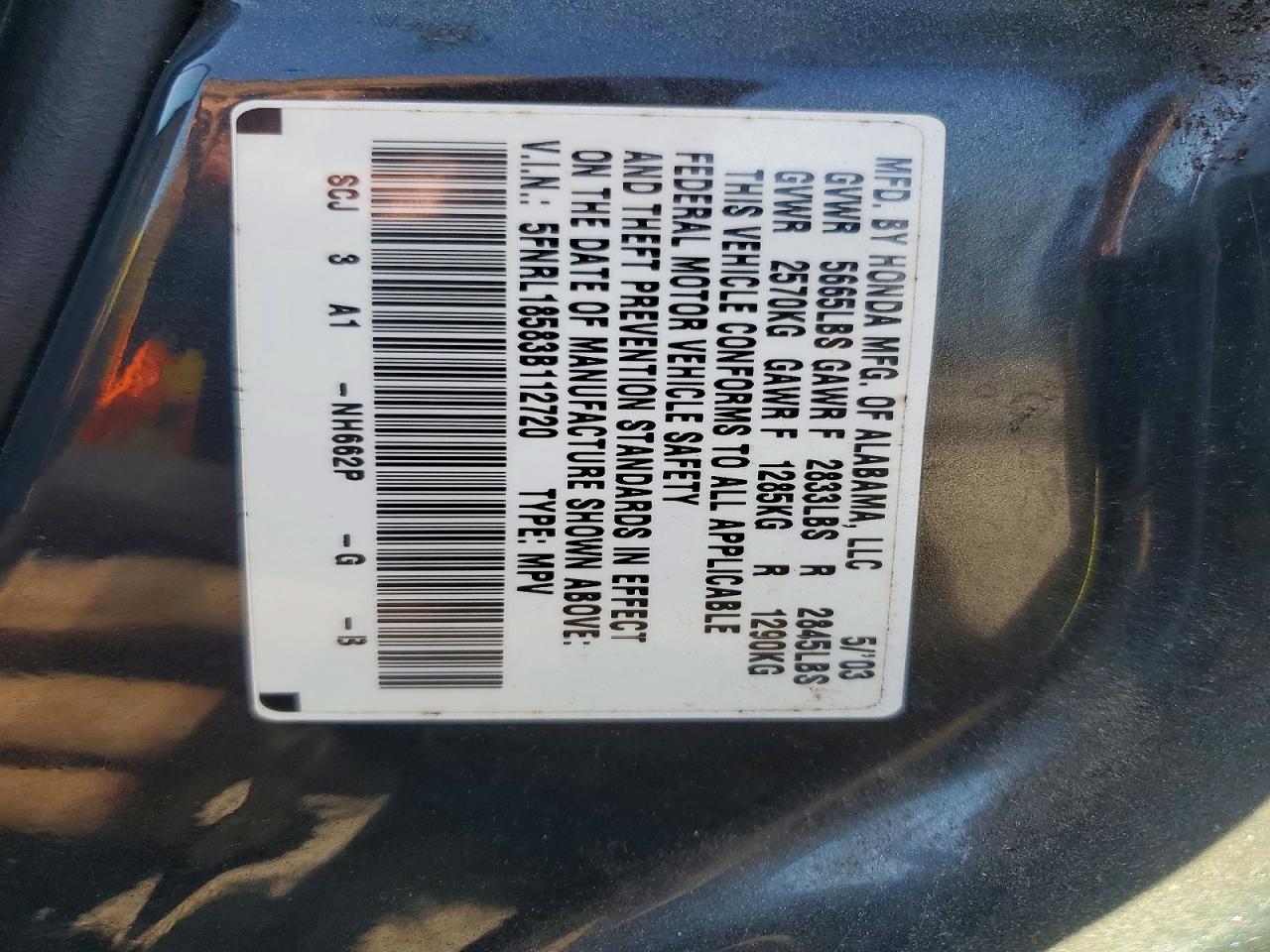 2003 Honda Odyssey Lx Gray vin: 5FNRL18583B112720
