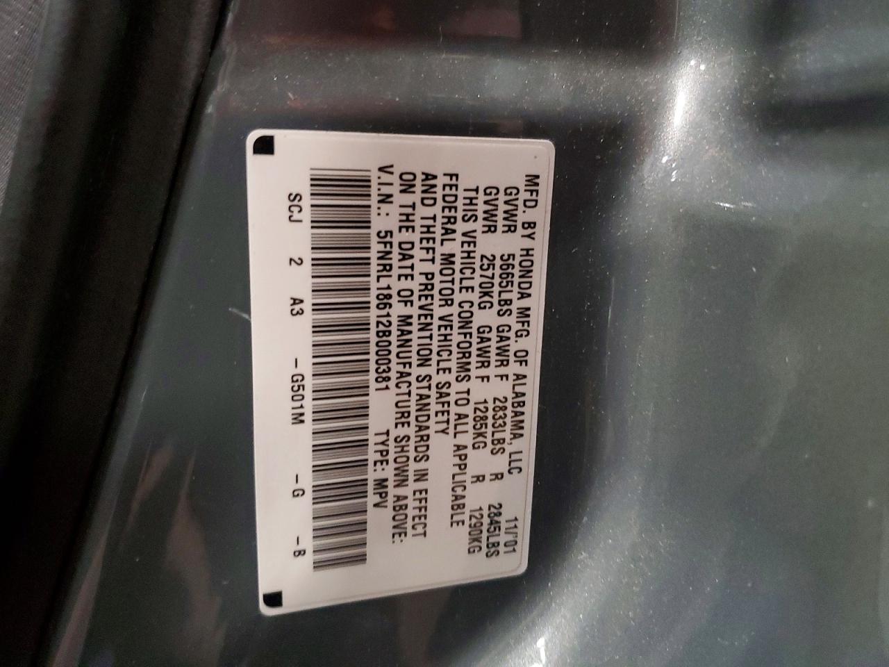 2002 Honda Odyssey Ex Silver vin: 5FNRL18612B000381