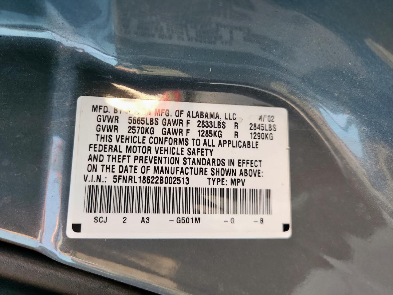 2002 Honda Odyssey Ex Gray vin: 5FNRL18622B002513