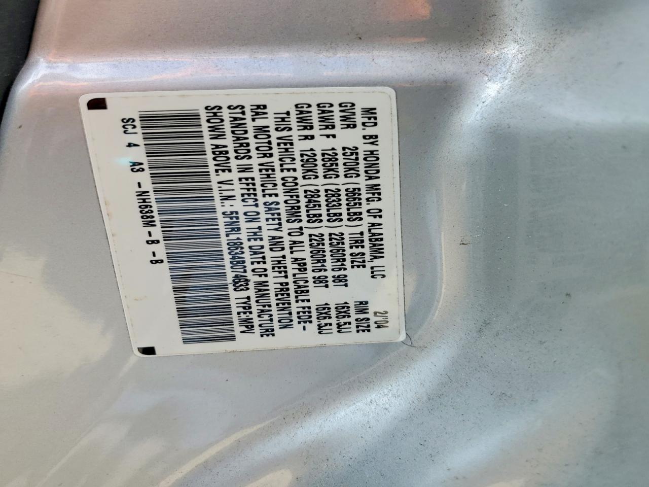 2004 Honda Odyssey Ex Silver vin: 5FNRL18634B074033