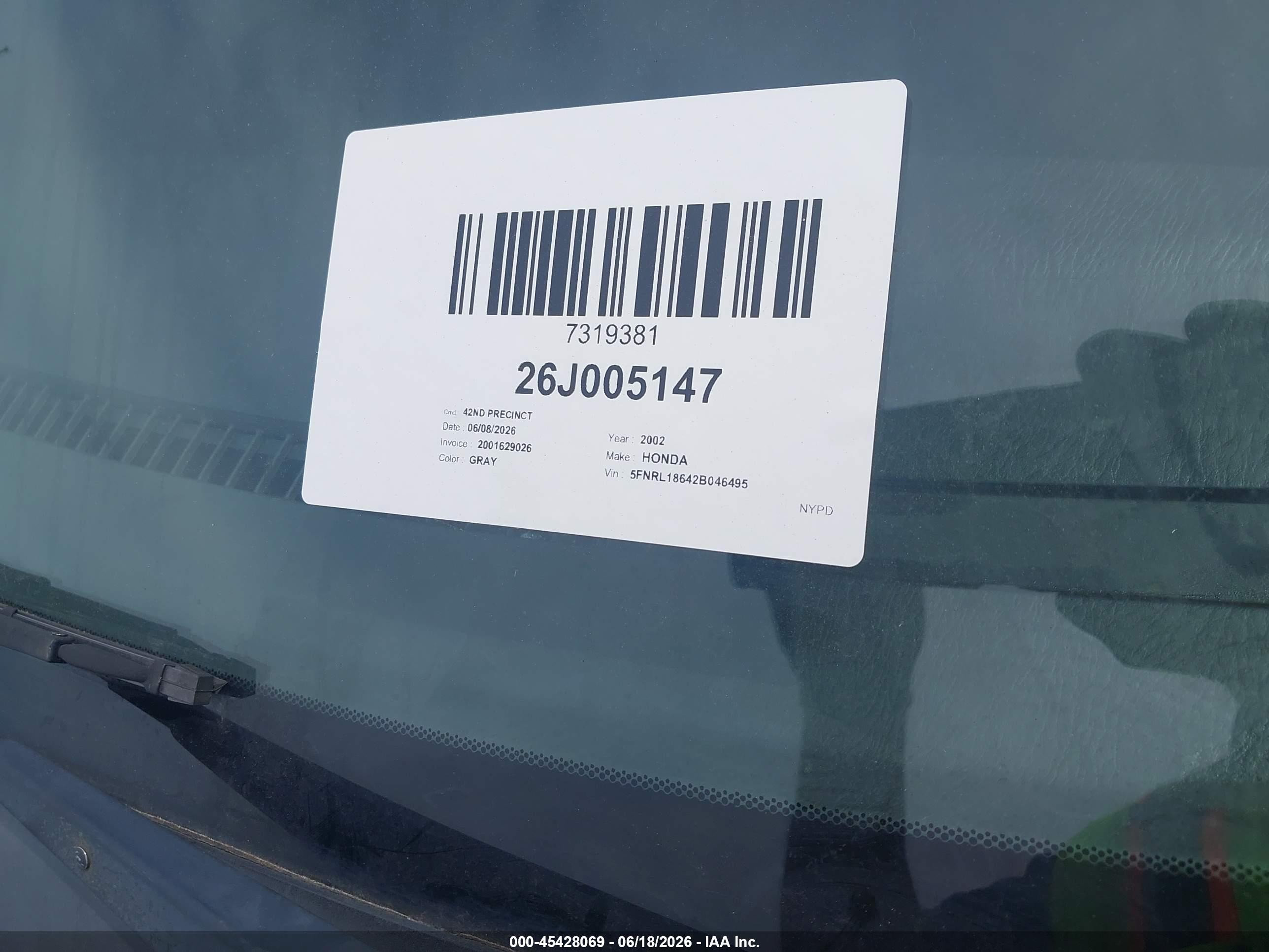 2002 Honda Odyssey Ex Silver vin: 5FNRL18642B046495