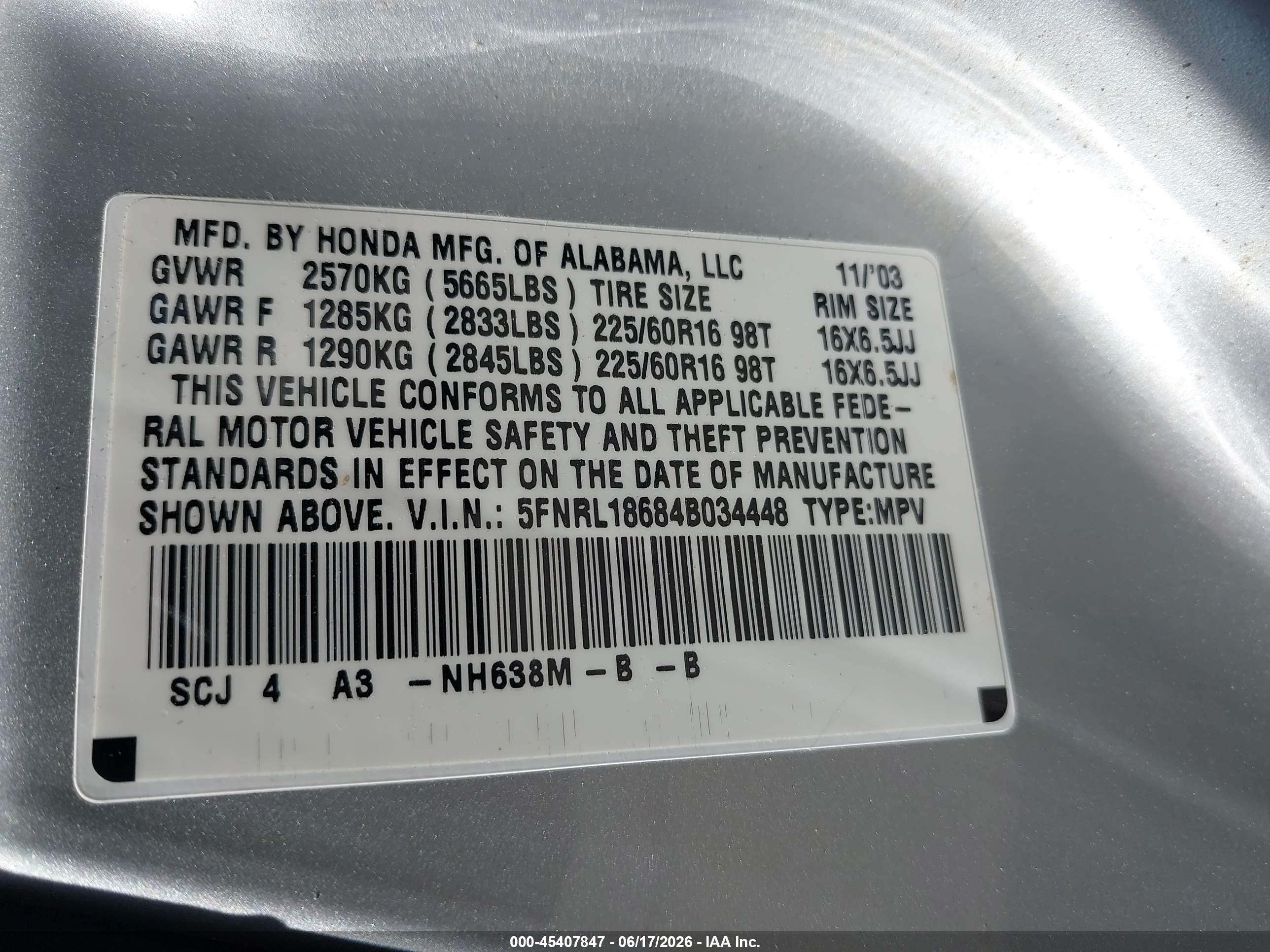 2004 Honda Odyssey Ex Silver vin: 5FNRL18684B034448