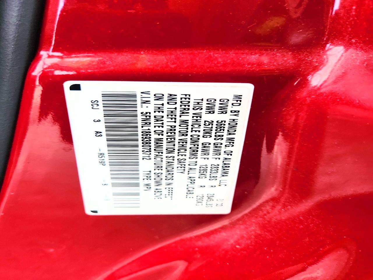 2003 Honda Odyssey Ex Red vin: 5FNRL18693B073712