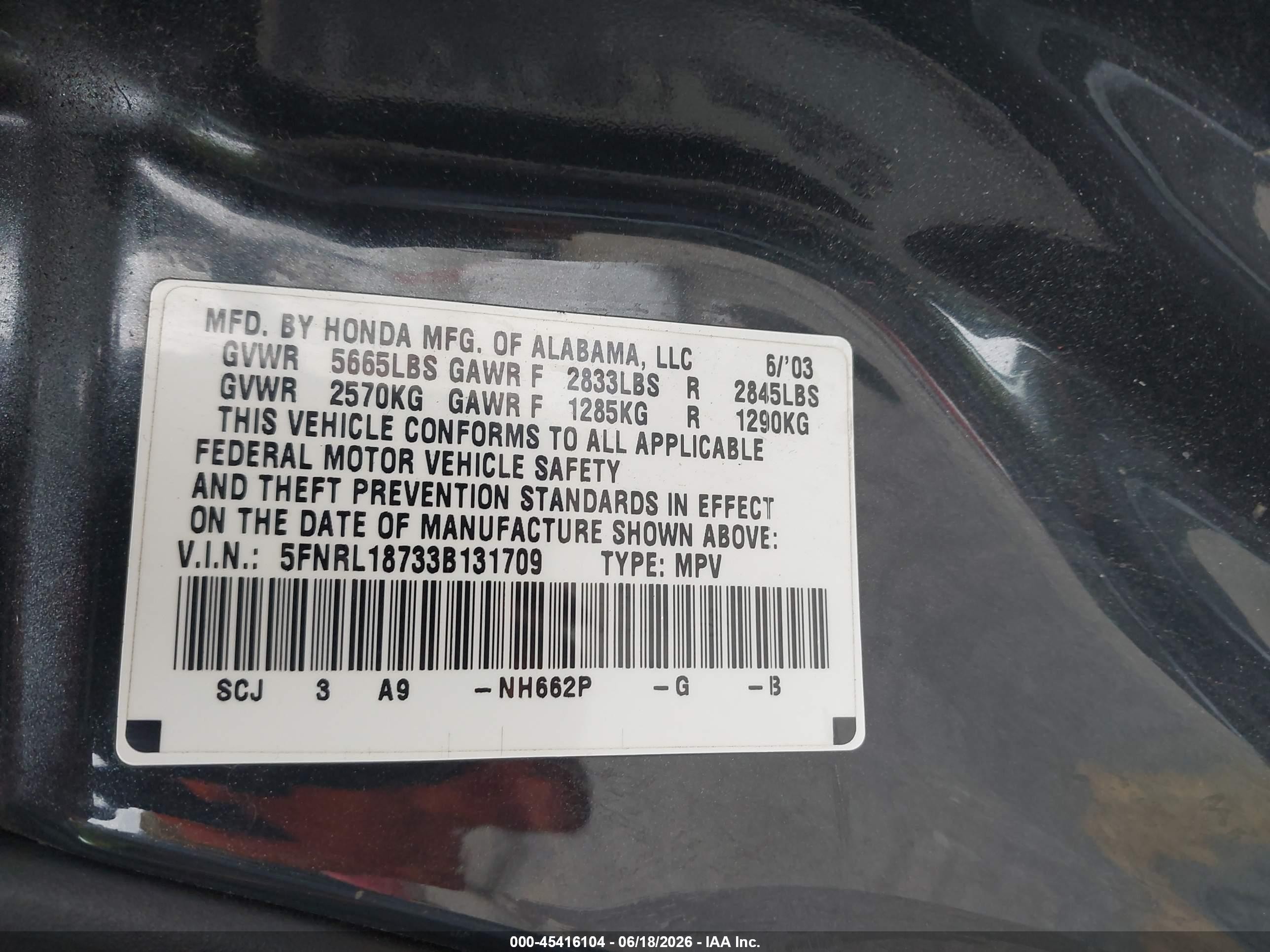 2003 Honda Odyssey Ex-l Green vin: 5FNRL18733B131709