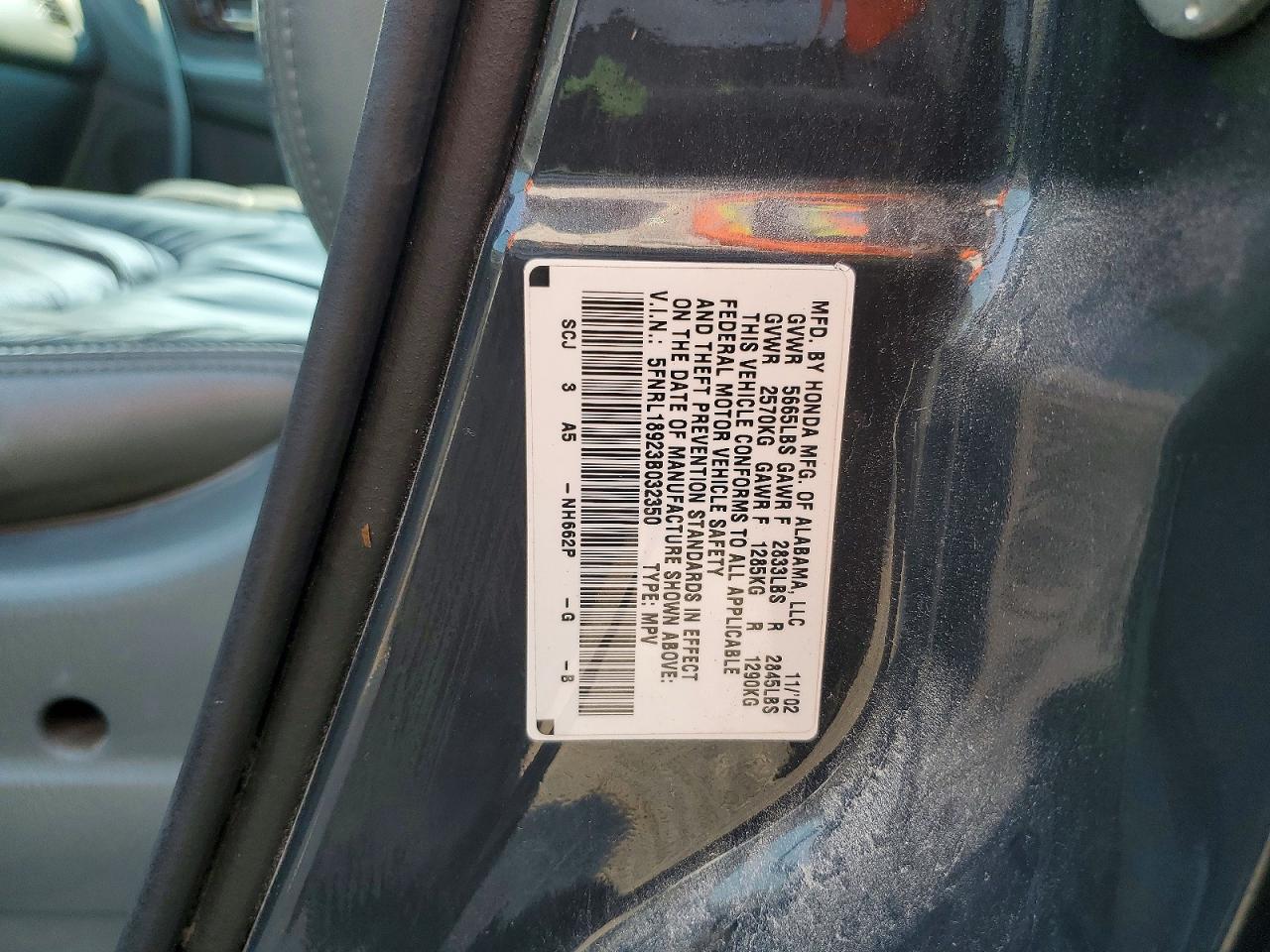 2003 Honda Odyssey Exl Gray vin: 5FNRL18923B032350