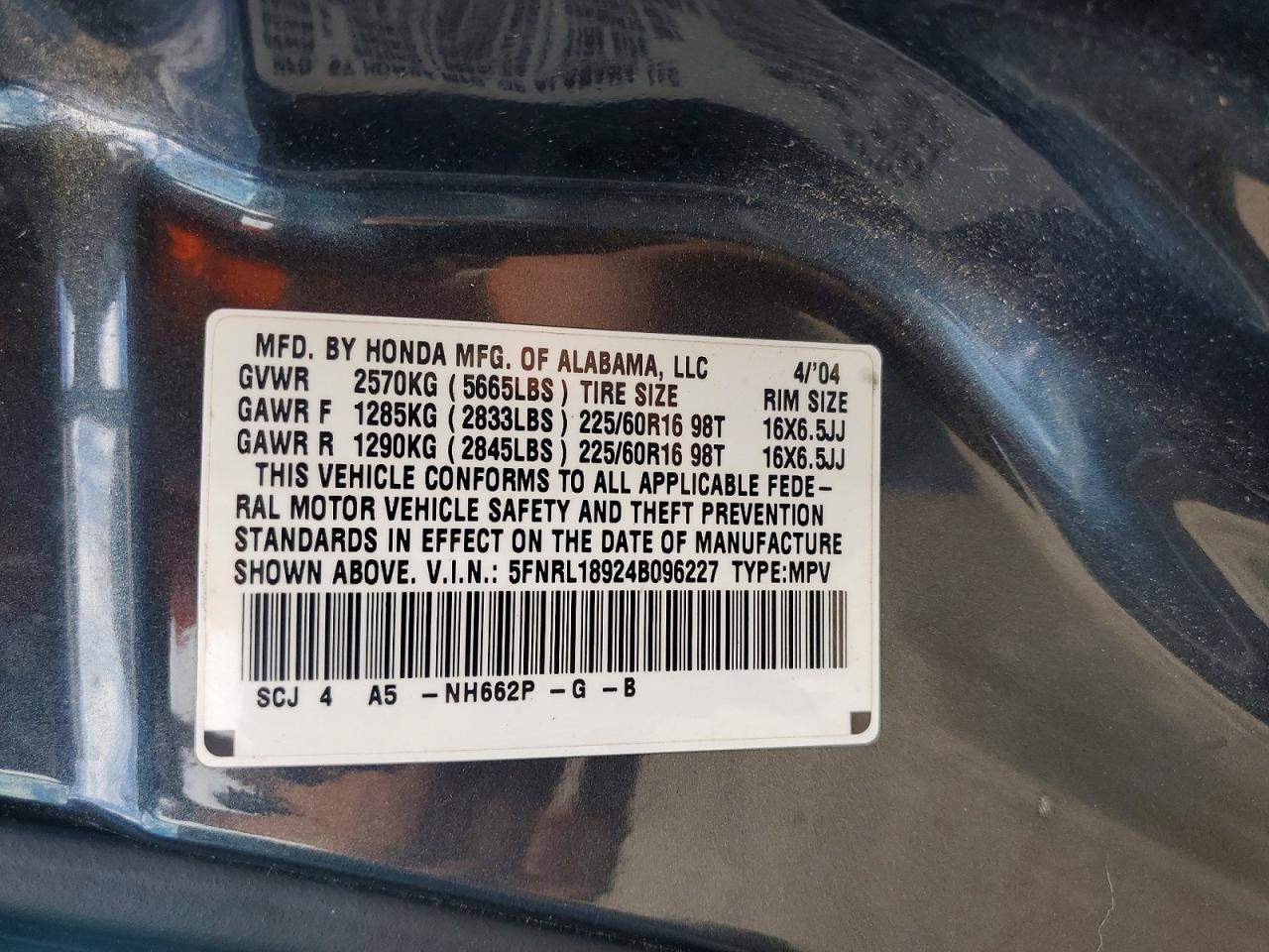 2004 Honda Odyssey Exl Gray vin: 5FNRL18924B096227