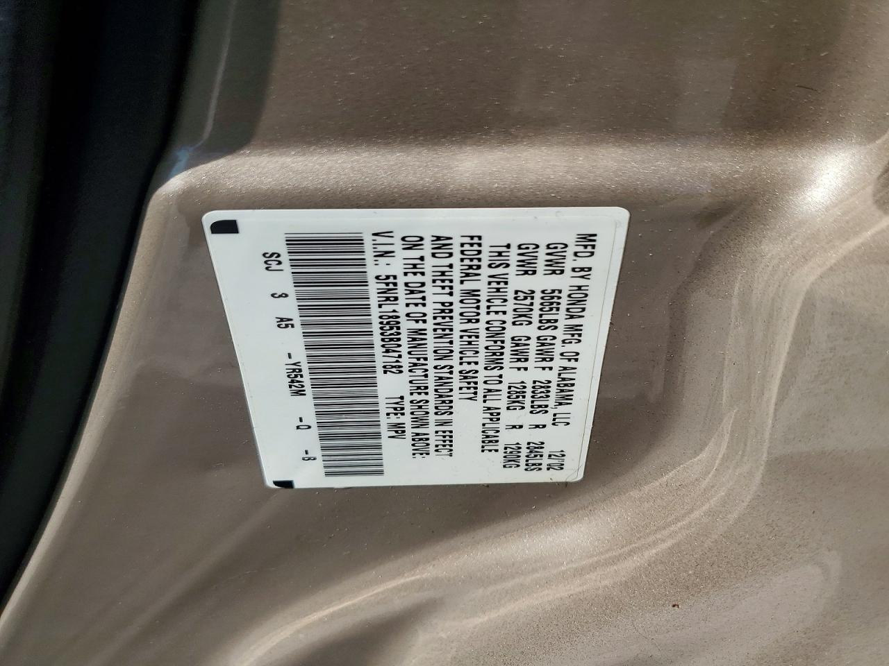 2003 Honda Odyssey Exl Tan vin: 5FNRL18953B047182