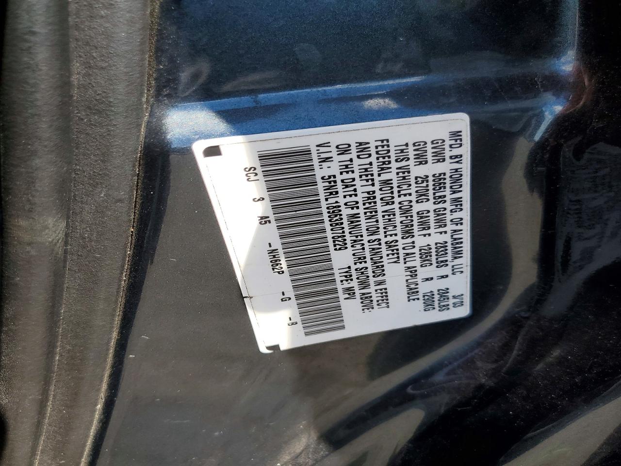2003 Honda Odyssey Exl Blue vin: 5FNRL18963B078229