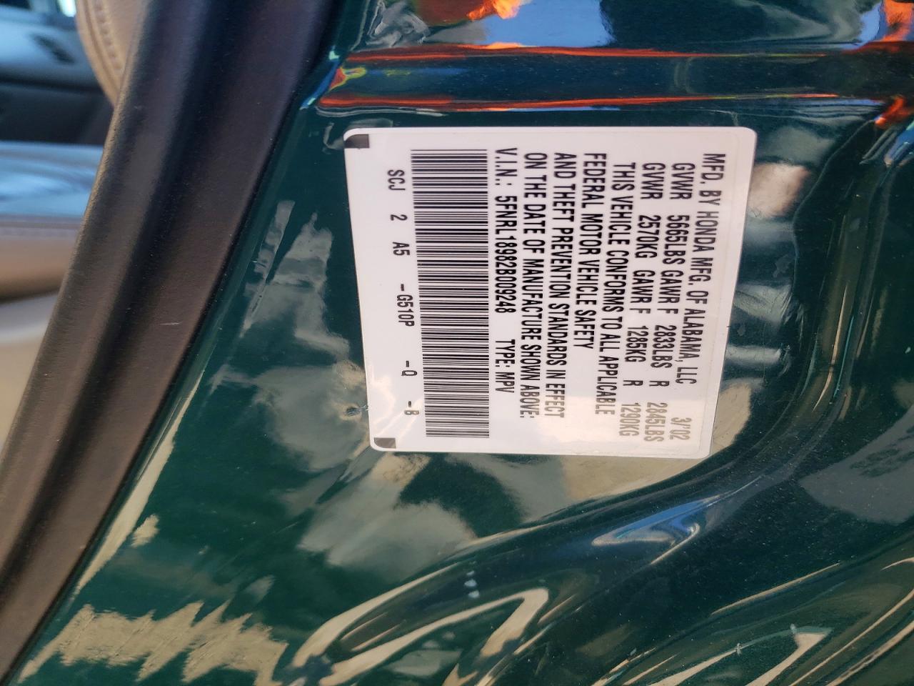 2002 Honda Odyssey Exl Green vin: 5FNRL18982B009248