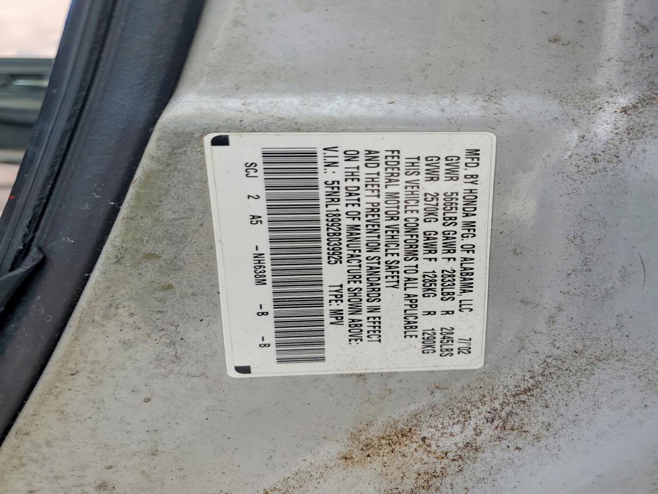 2002 Honda Odyssey Exl Серебряный vin: 5FNRL18992B039925