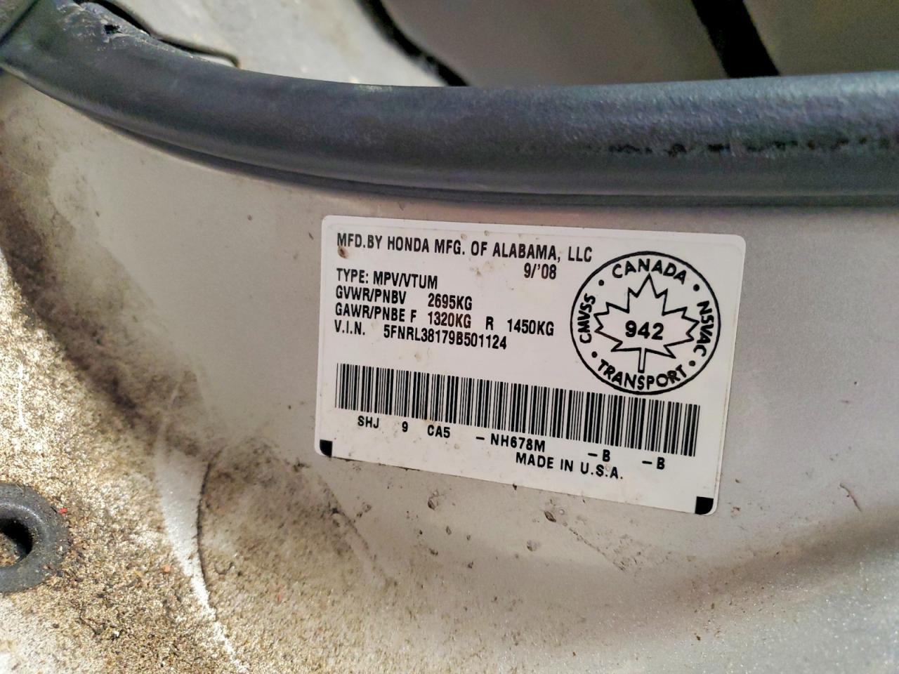 2009 Honda Odyssey Lx Серебряный vin: 5FNRL38179B501124