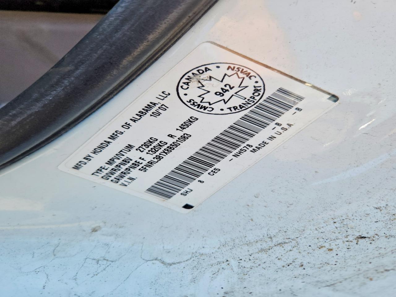 2008 Honda Odyssey Lx White vin: 5FNRL381X8B501083