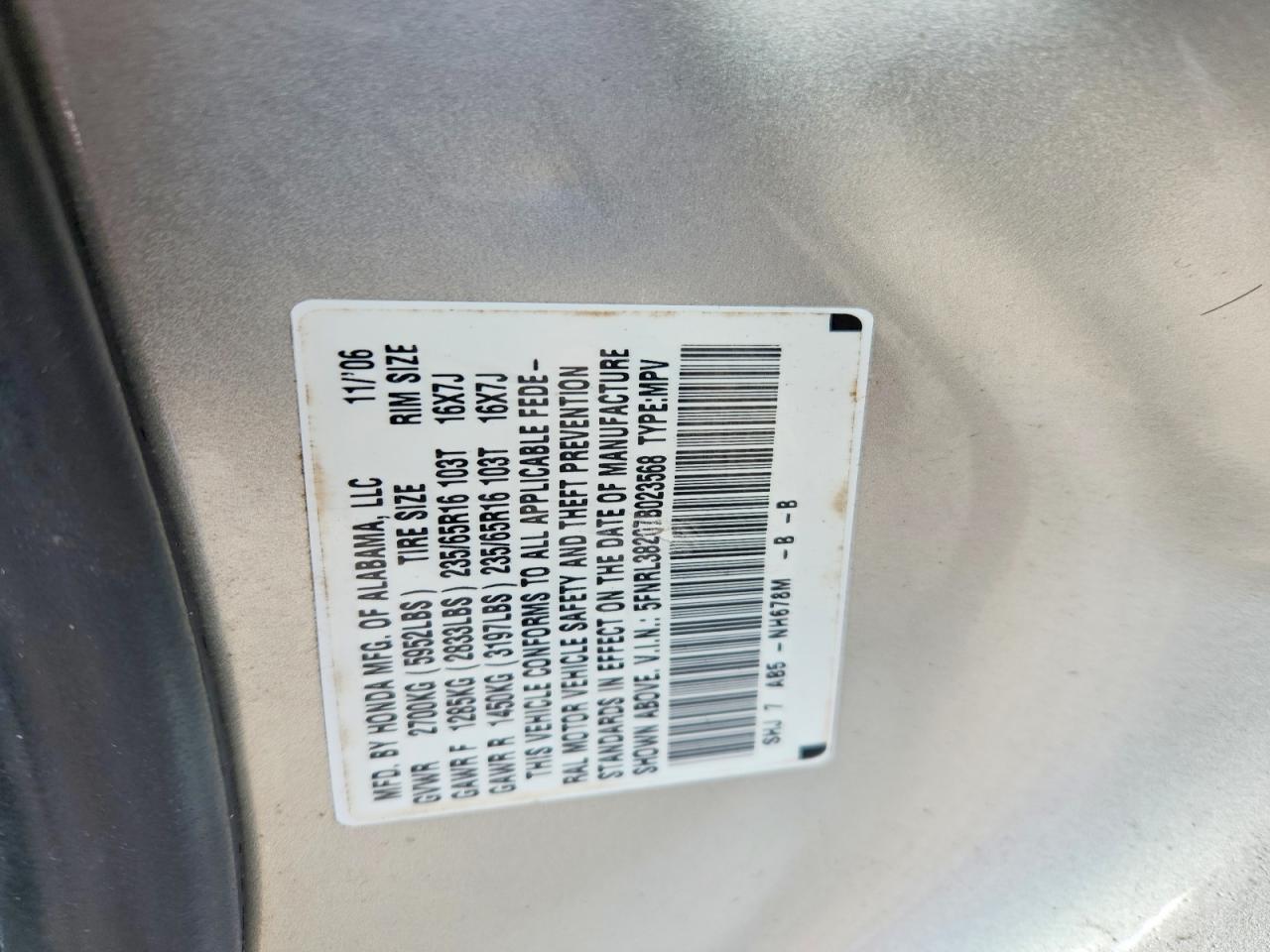 2007 Honda Odyssey Lx Silver vin: 5FNRL38207B023568