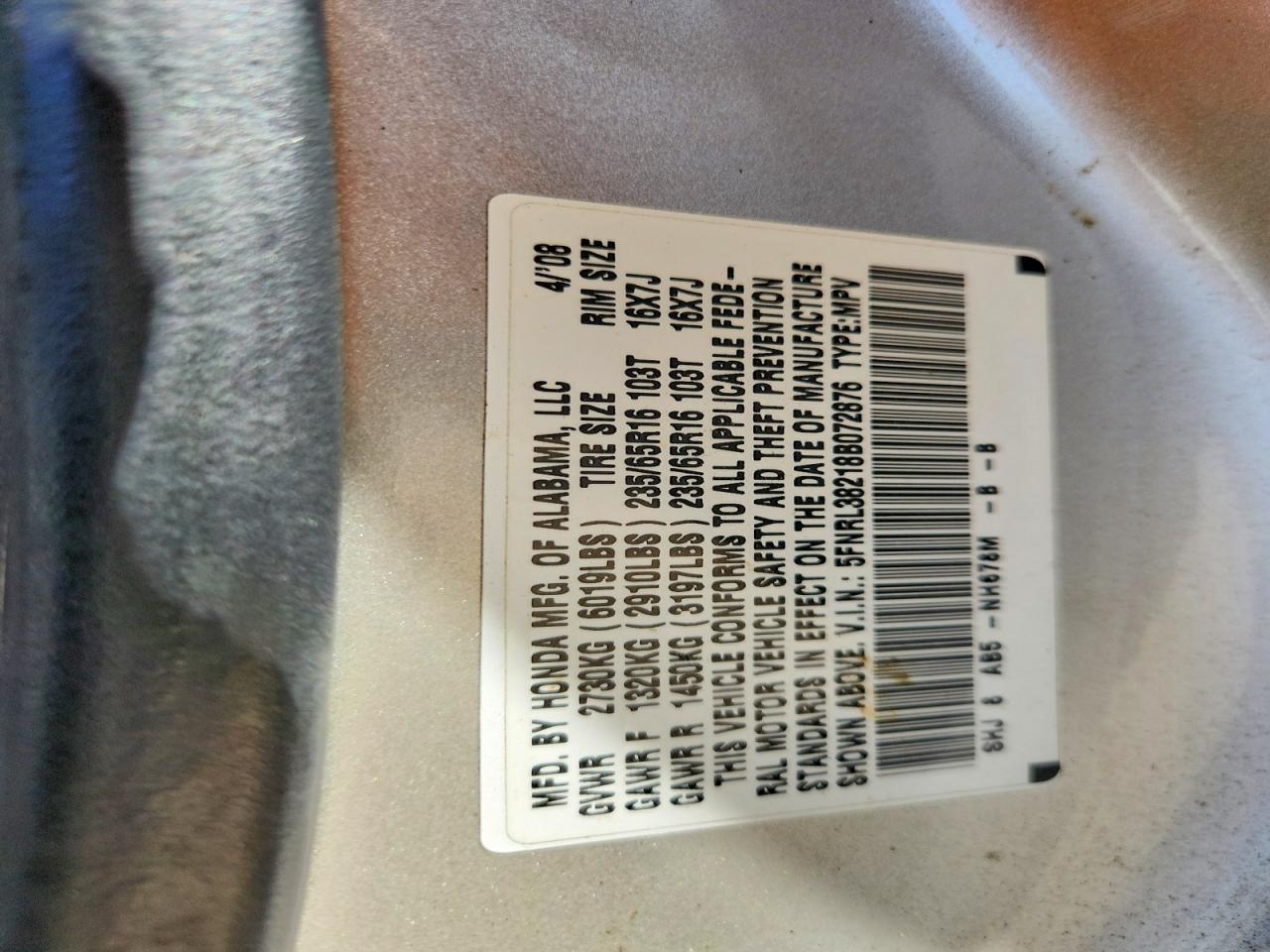 2008 Honda Odyssey Lx Серебряный vin: 5FNRL38218B072876