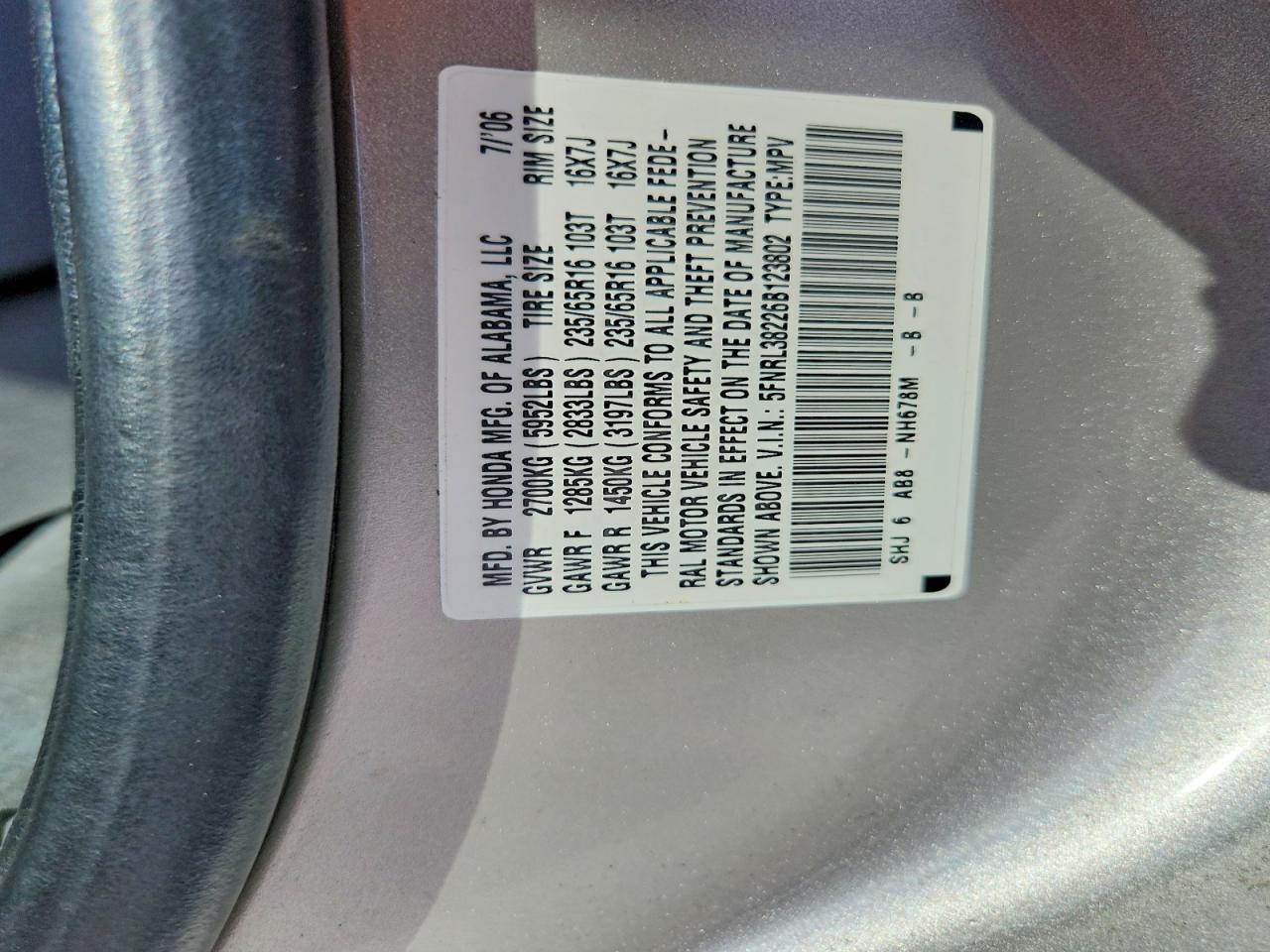 2006 Honda Odyssey Lx Silver vin: 5FNRL38226B123802