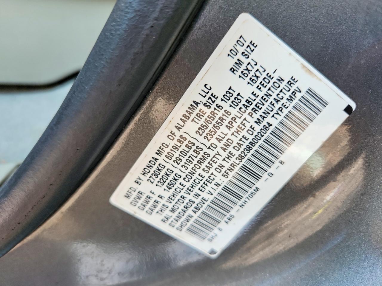 2008 Honda Odyssey Lx Gray vin: 5FNRL38238B002084