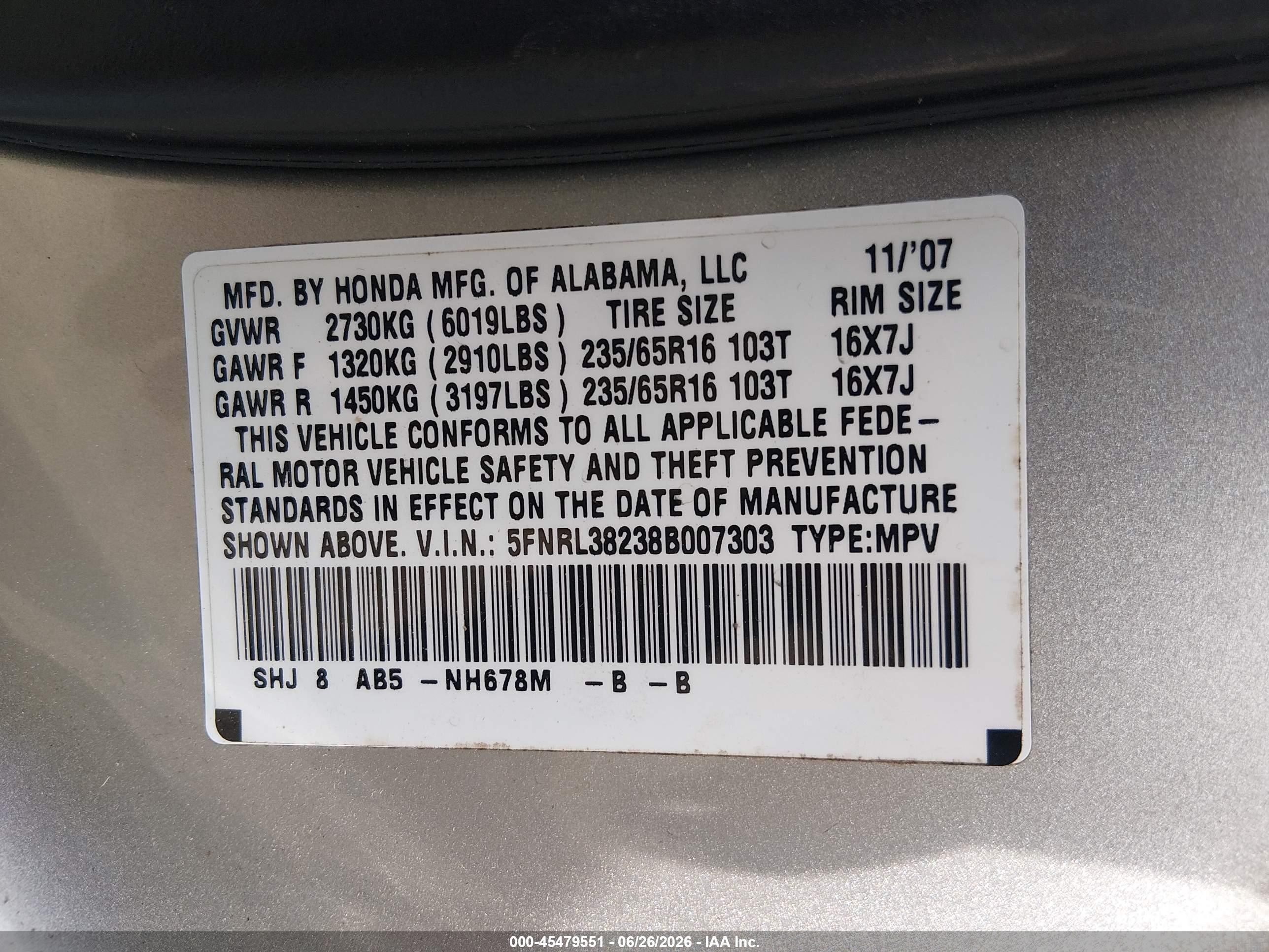 2008 Honda Odyssey Lx Silver vin: 5FNRL38238B007303