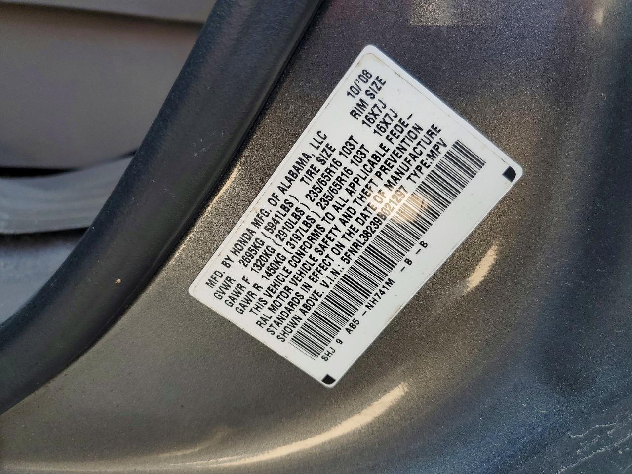 2009 Honda Odyssey Lx Gray vin: 5FNRL38239B021297