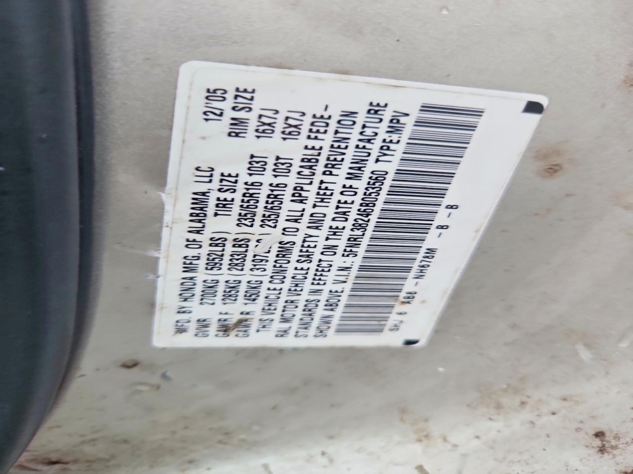 2006 Honda Odyssey Lx Gray vin: 5FNRL38246B053560