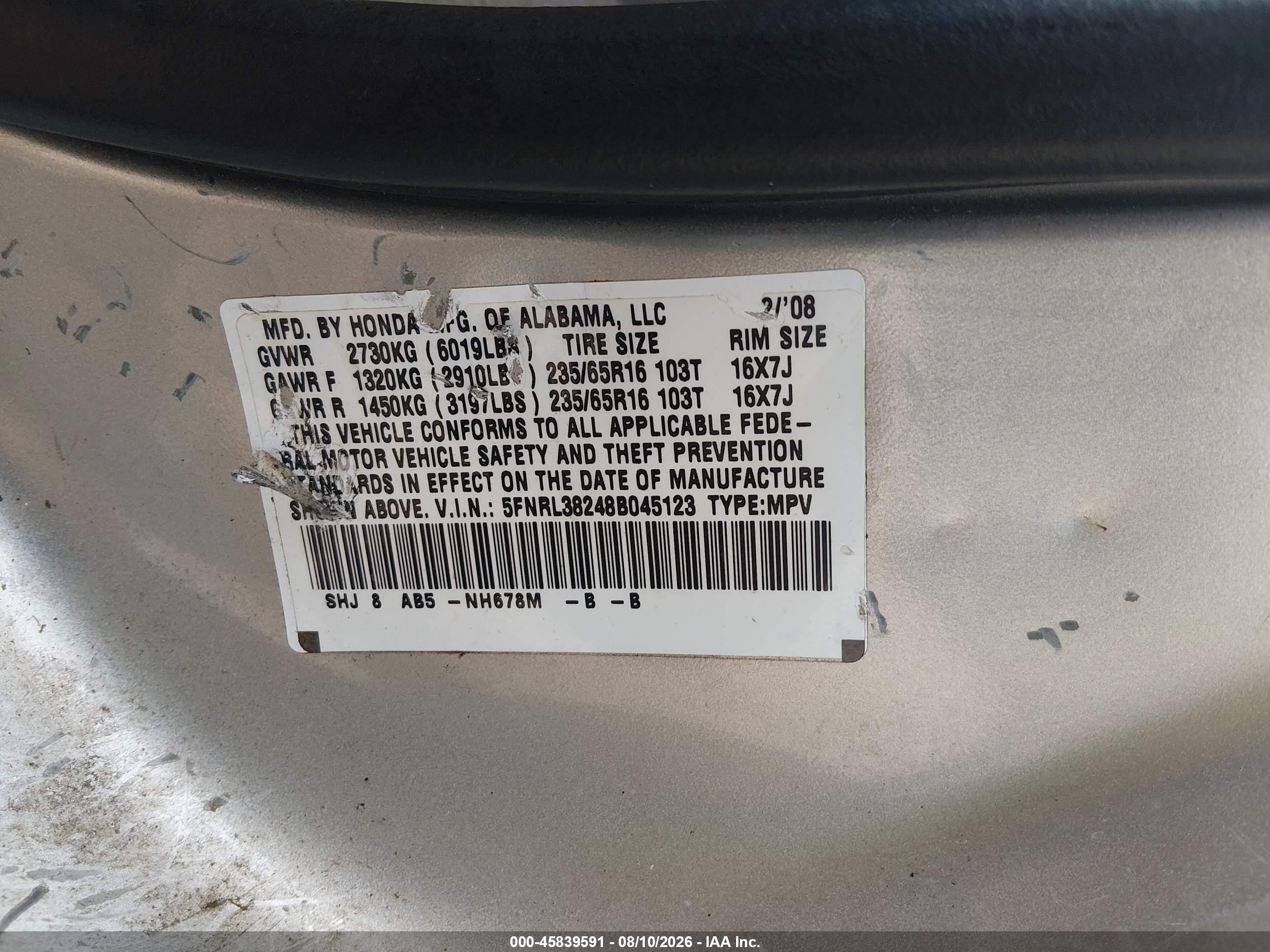 2008 Honda Odyssey Lx Silver vin: 5FNRL38248B045123