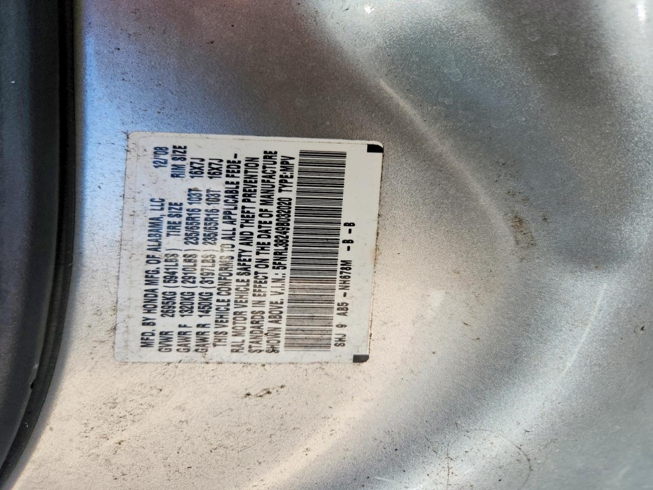2009 Honda Odyssey Lx Silver vin: 5FNRL38249B032020