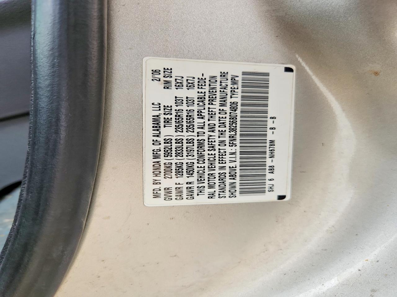 2006 Honda Odyssey Lx Silver vin: 5FNRL38256B074806
