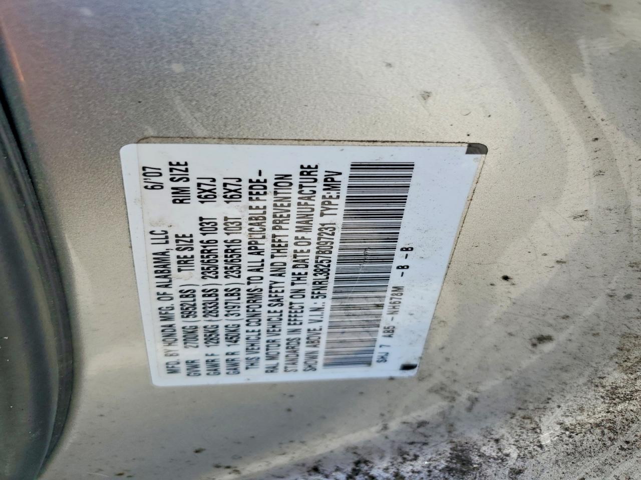 2007 Honda Odyssey Lx Silver vin: 5FNRL38257B097231