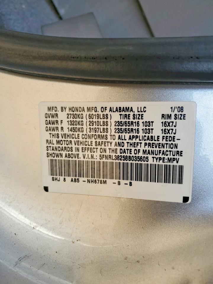 2008 Honda Odyssey Lx Silver vin: 5FNRL38258B035605