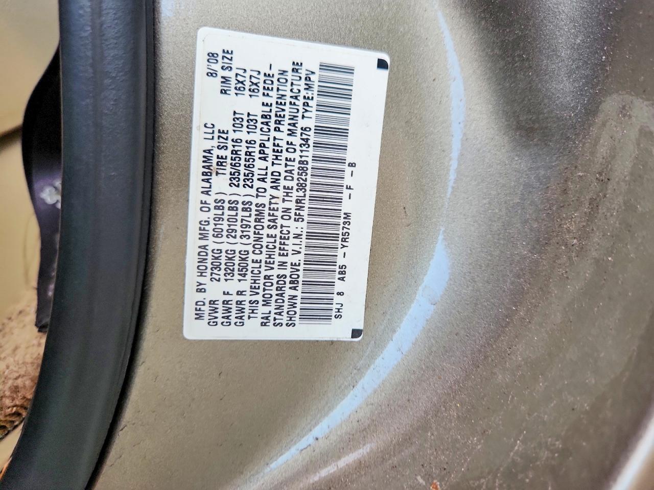 2008 Honda Odyssey Lx Золотой vin: 5FNRL38258B113476