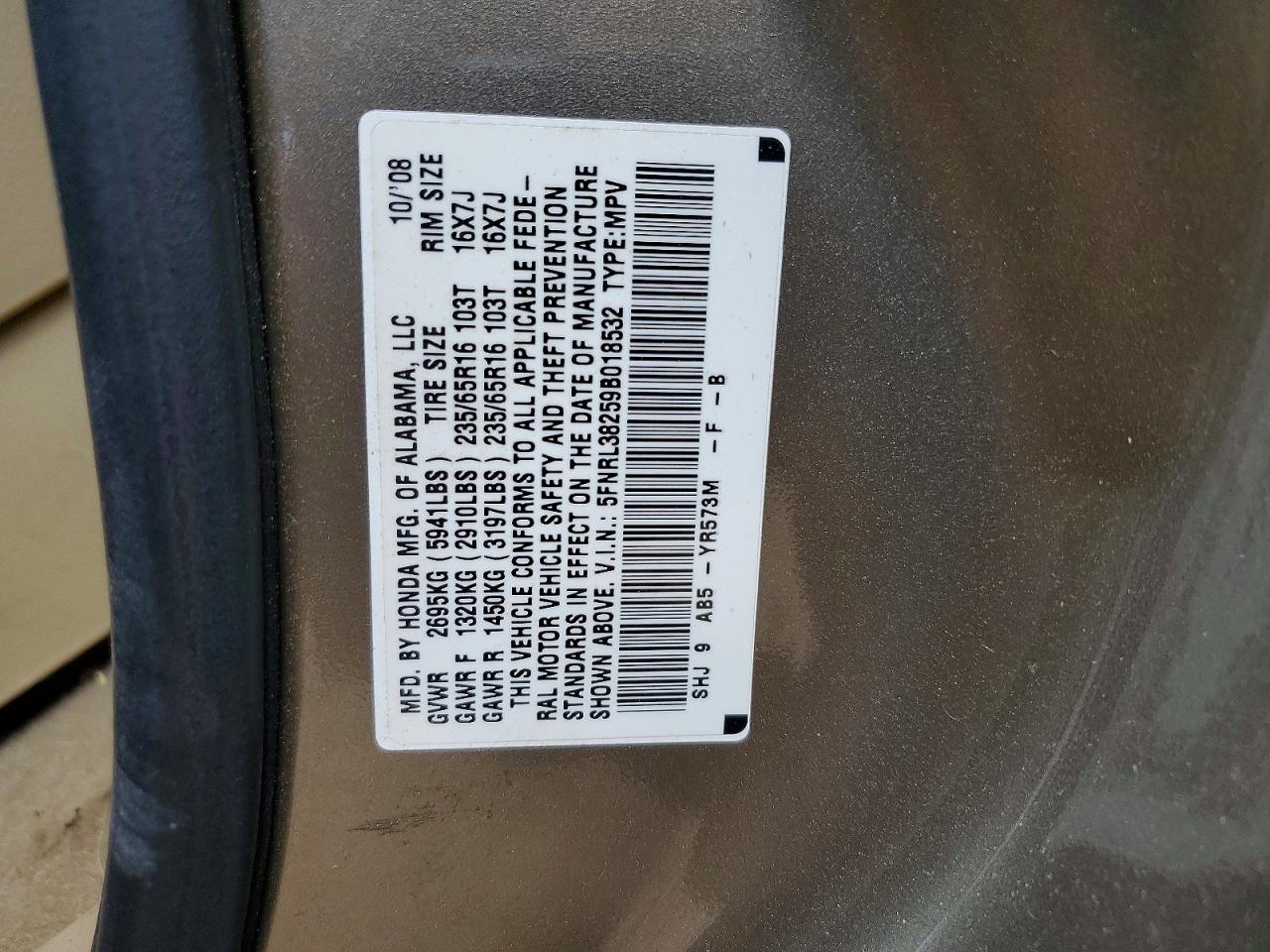 2009 Honda Odyssey Lx Gray vin: 5FNRL38259B018532