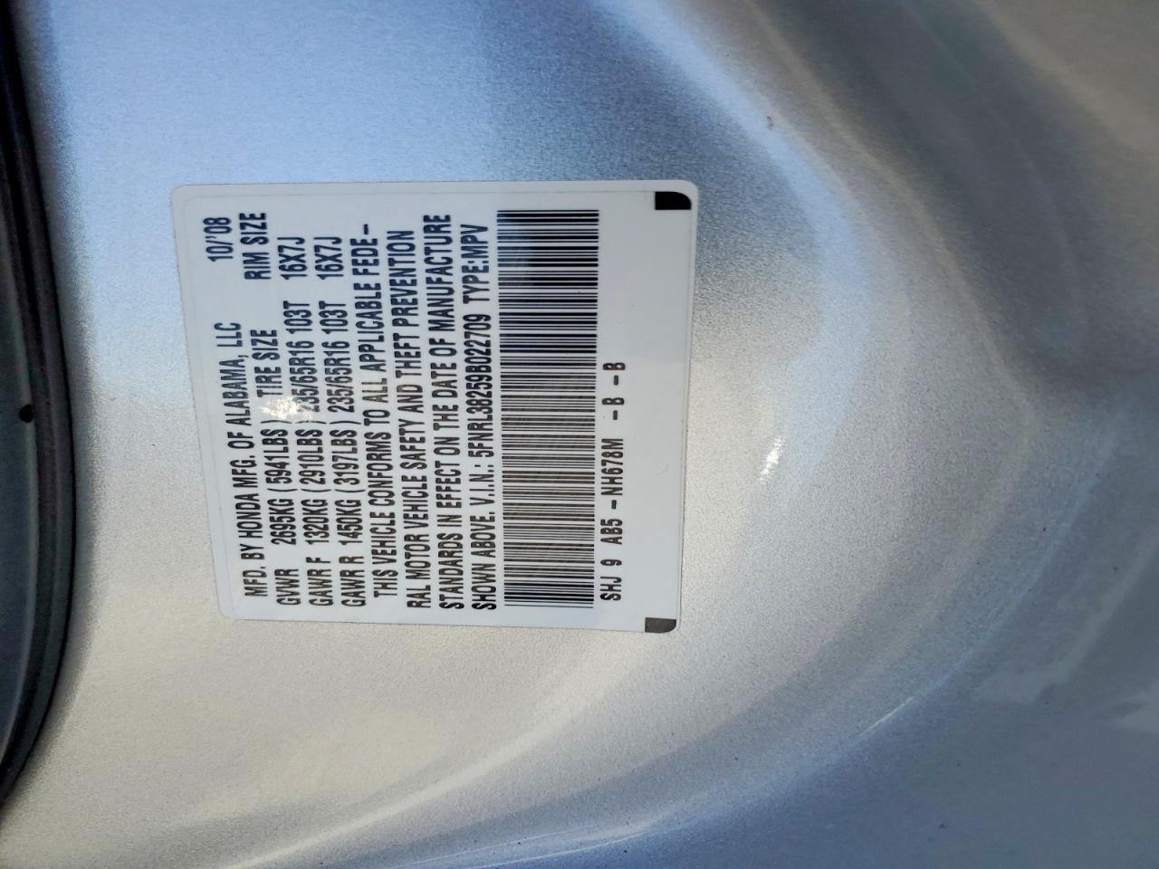 2009 Honda Odyssey Lx Silver vin: 5FNRL38259B022709