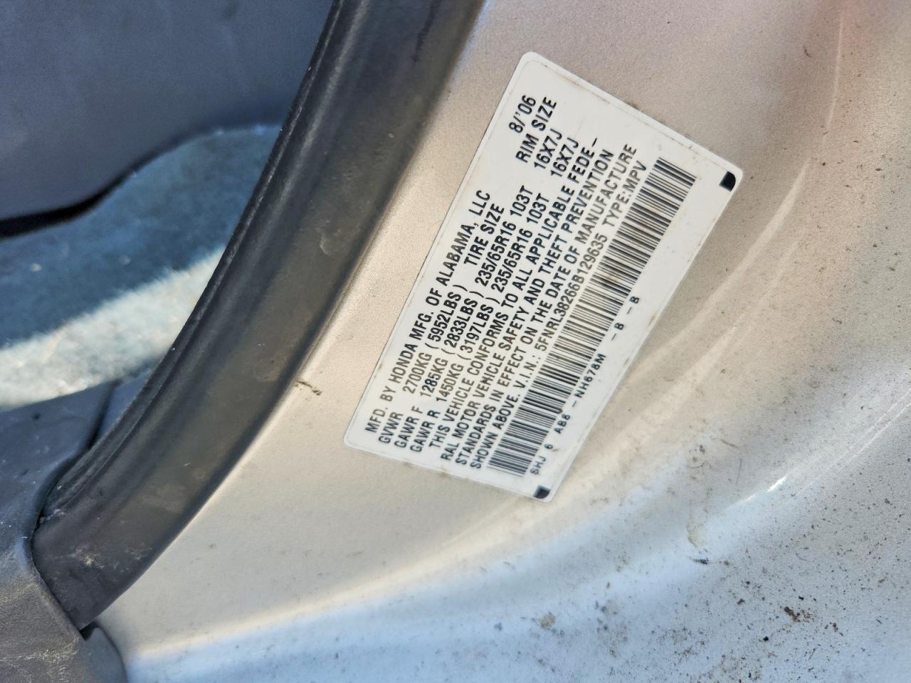 2006 Honda Odyssey Lx Gray vin: 5FNRL38266B129635