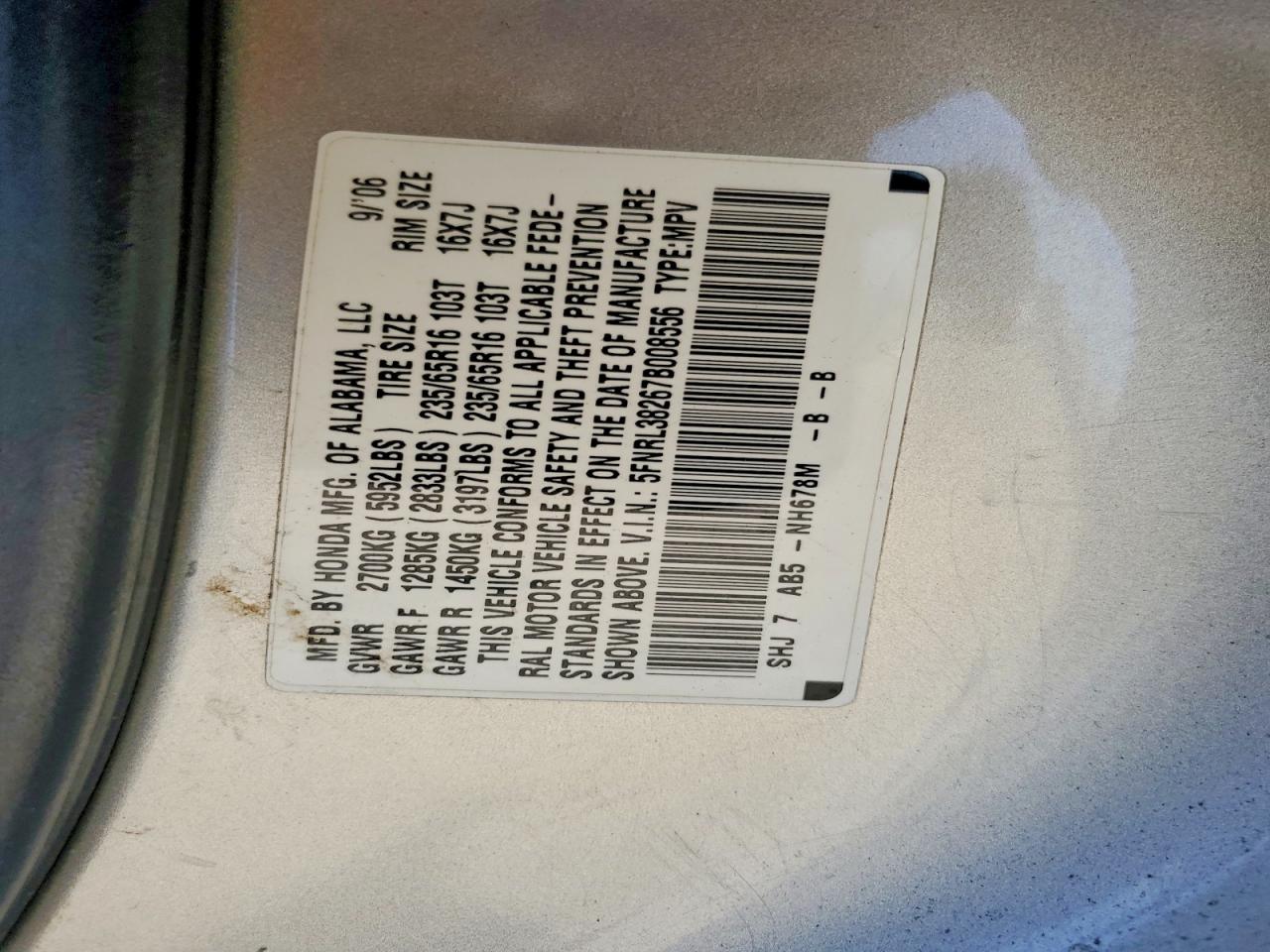 2007 Honda Odyssey Lx Серебряный vin: 5FNRL38267B008556