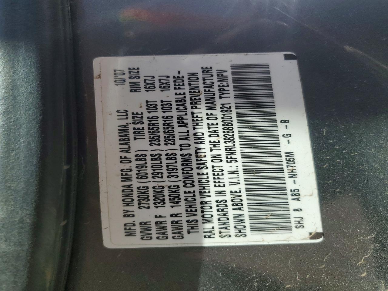 2008 Honda Odyssey Lx Gray vin: 5FNRL38268B001821