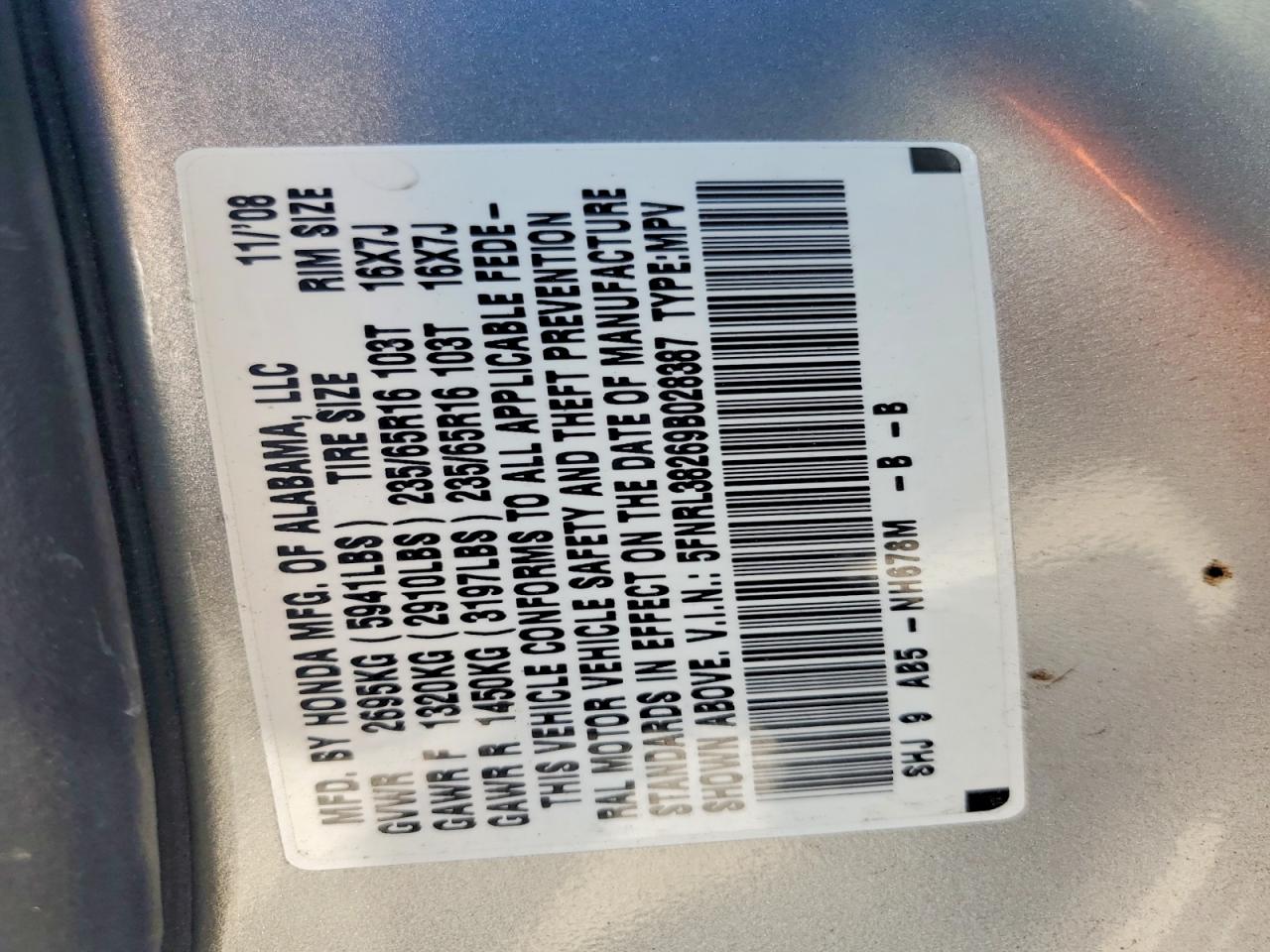 2009 Honda Odyssey Lx Silver vin: 5FNRL38269B028387