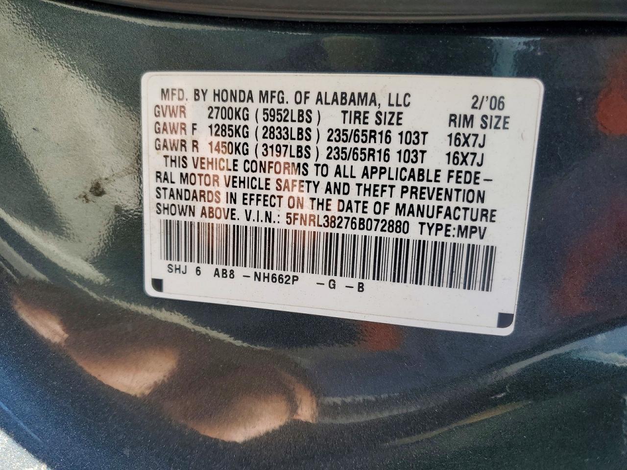 2006 Honda Odyssey Lx Gray vin: 5FNRL38276B072880