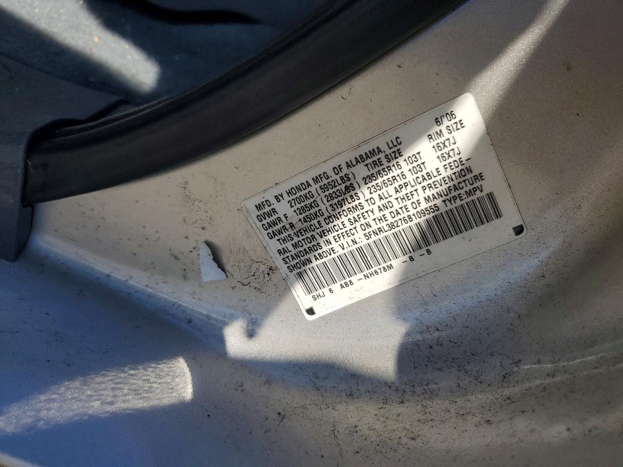 2006 Honda Odyssey Lx Серебряный vin: 5FNRL38276B109555