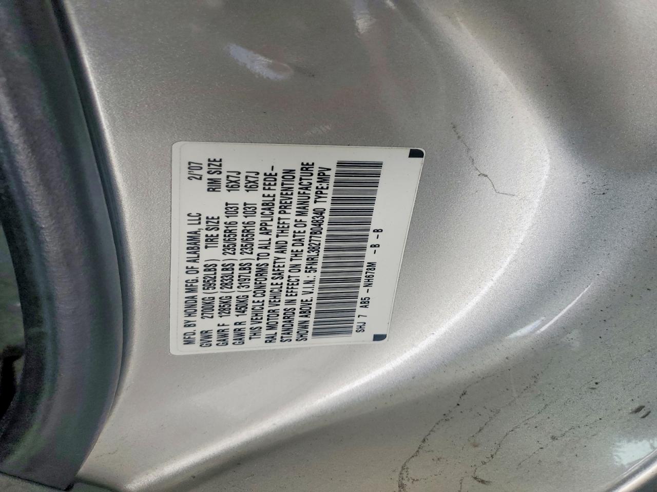 2007 Honda Odyssey Lx Silver vin: 5FNRL38277B048340
