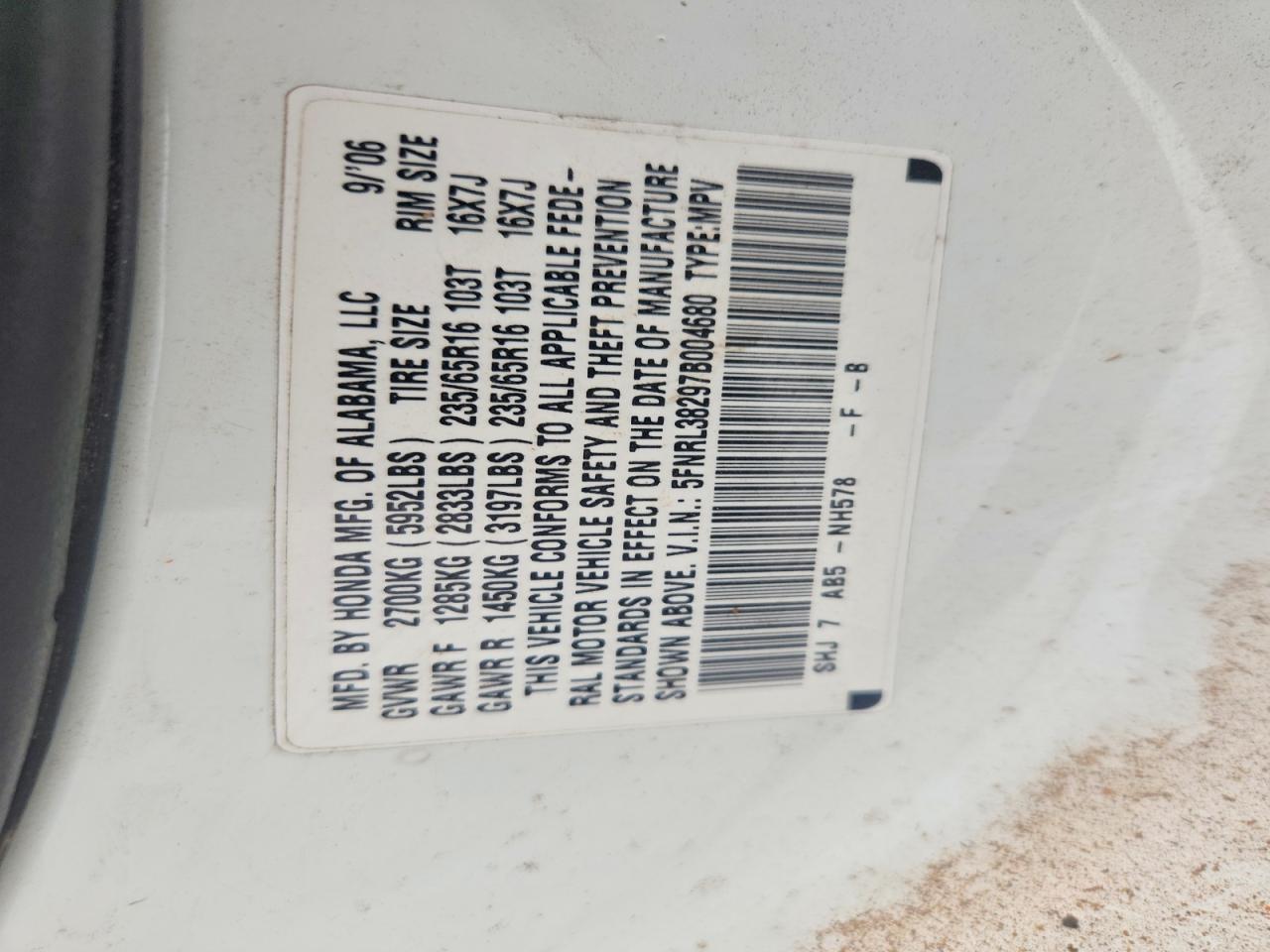 2007 Honda Odyssey Lx White vin: 5FNRL38297B004680