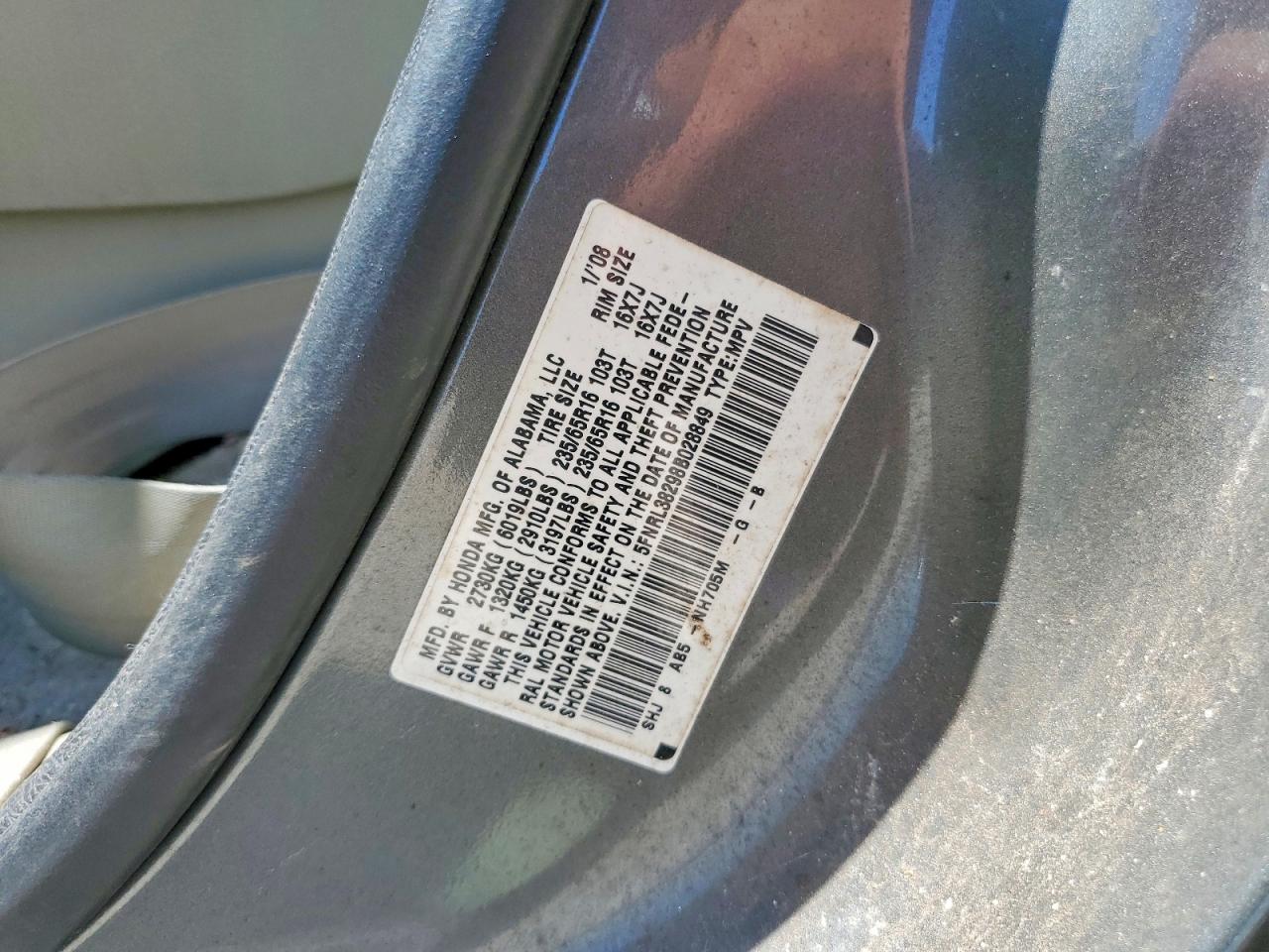 2008 Honda Odyssey Lx Серый vin: 5FNRL38298B028849