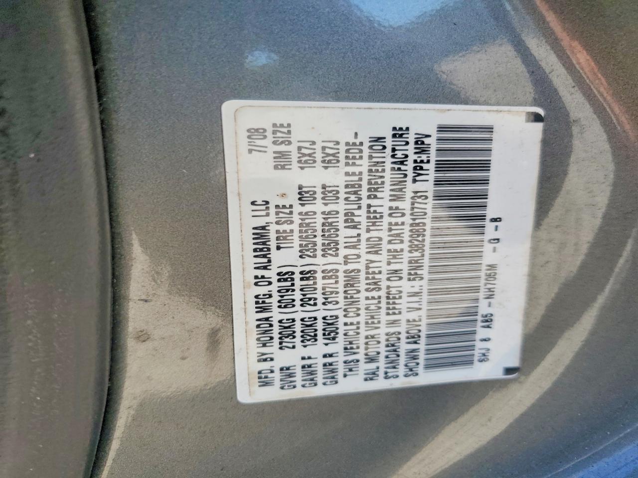 2008 Honda Odyssey Lx Gray vin: 5FNRL38298B107731