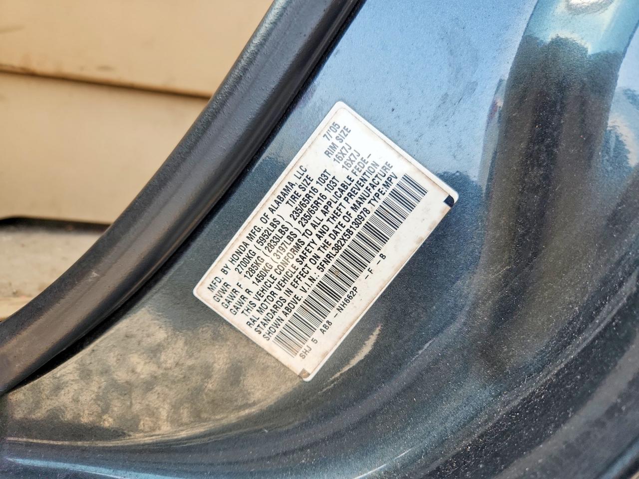 2005 Honda Odyssey Lx Gray vin: 5FNRL382X5B130978
