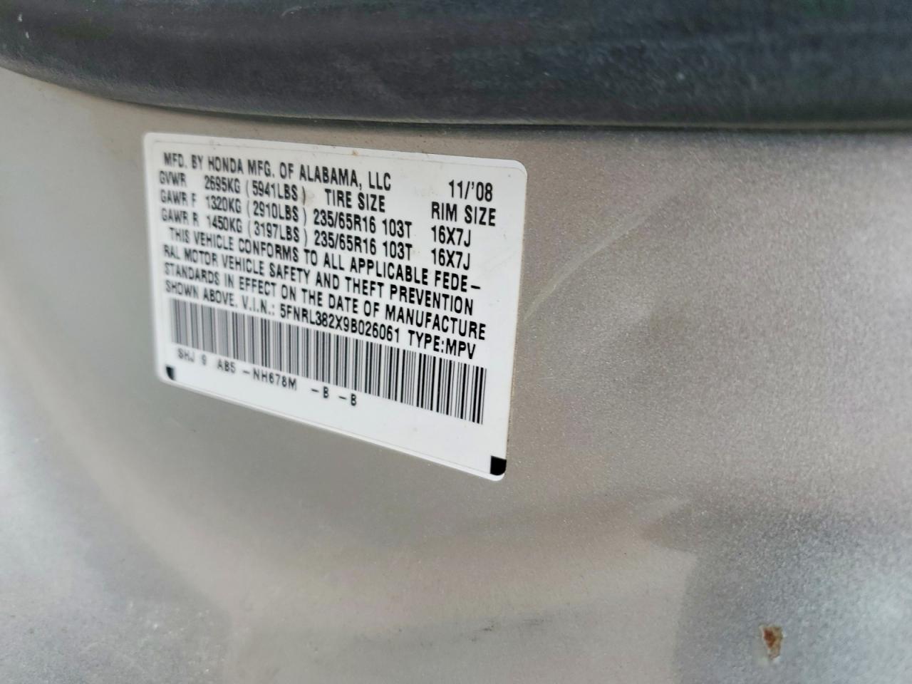 2009 Honda Odyssey Lx Silver vin: 5FNRL382X9B026061