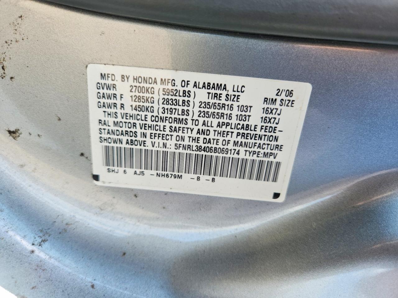 2006 Honda Odyssey Ex Silver vin: 5FNRL38406B069174
