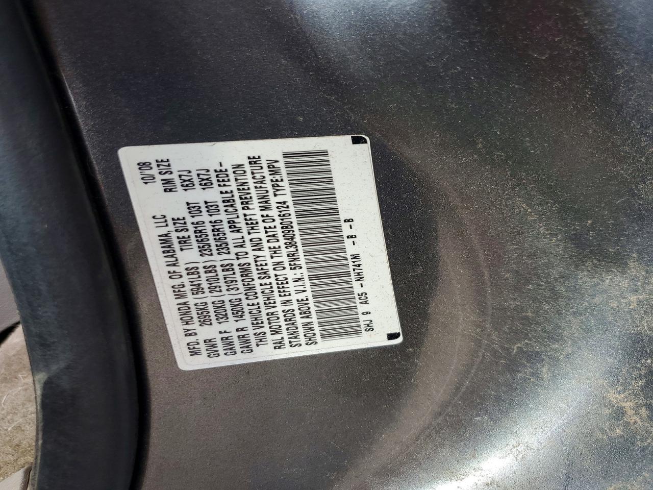 2009 Honda Odyssey Ex Gray vin: 5FNRL38409B016124