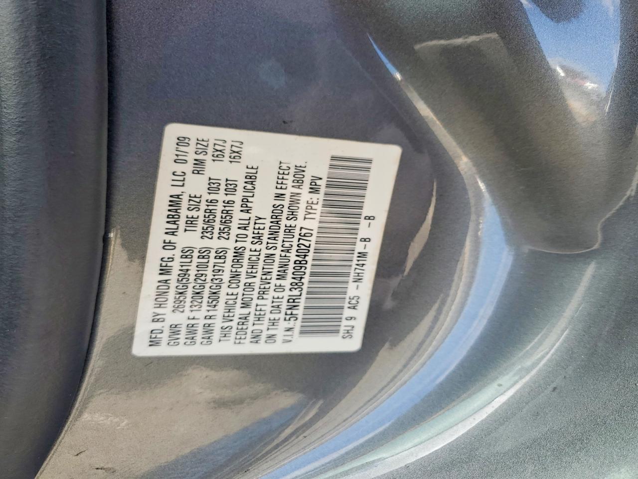 2009 Honda Odyssey Ex Silver vin: 5FNRL38409B402767