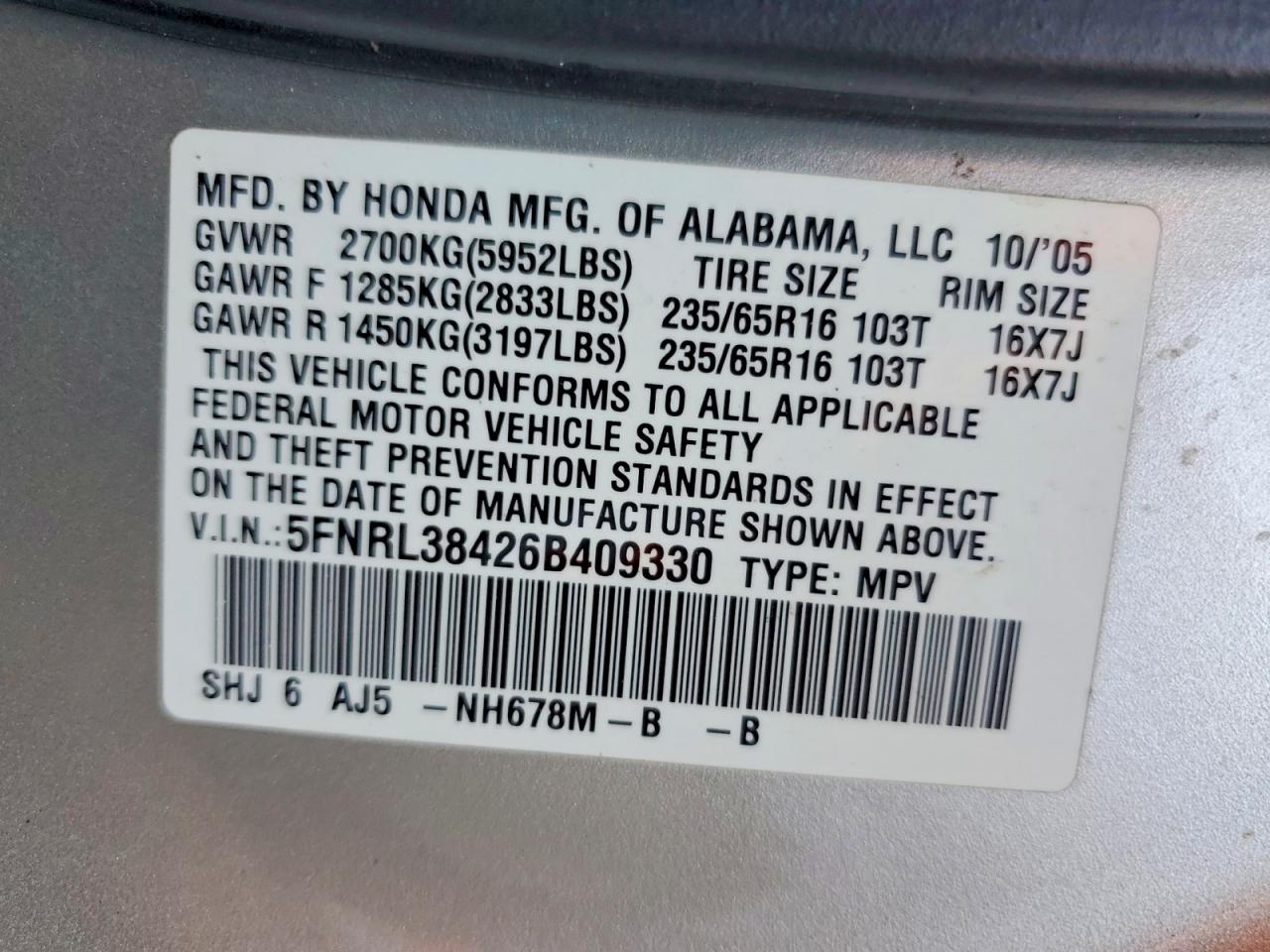 2006 Honda Odyssey Ex Silver vin: 5FNRL38426B409330