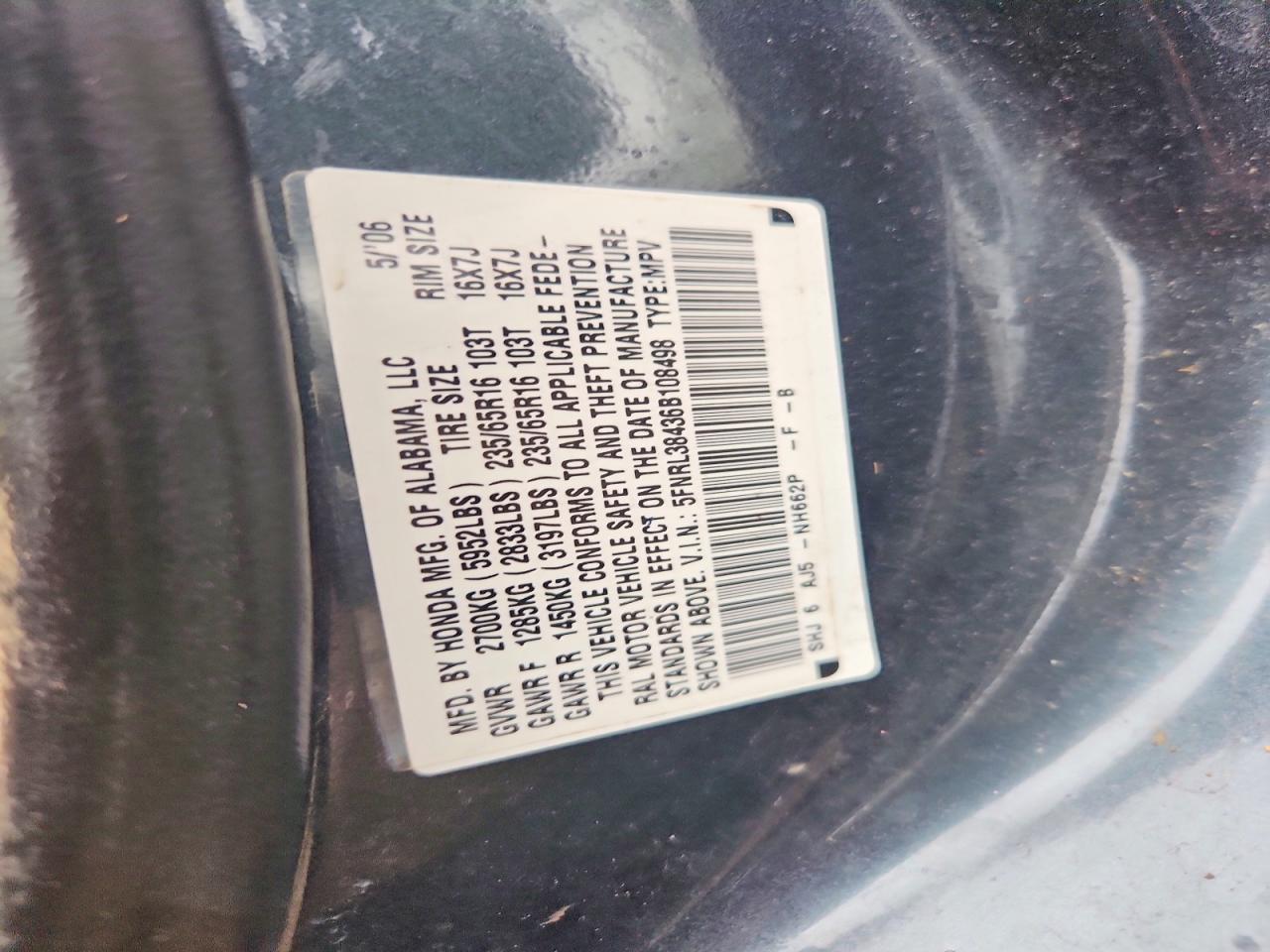 2006 Honda Odyssey Ex Gray vin: 5FNRL38436B108498