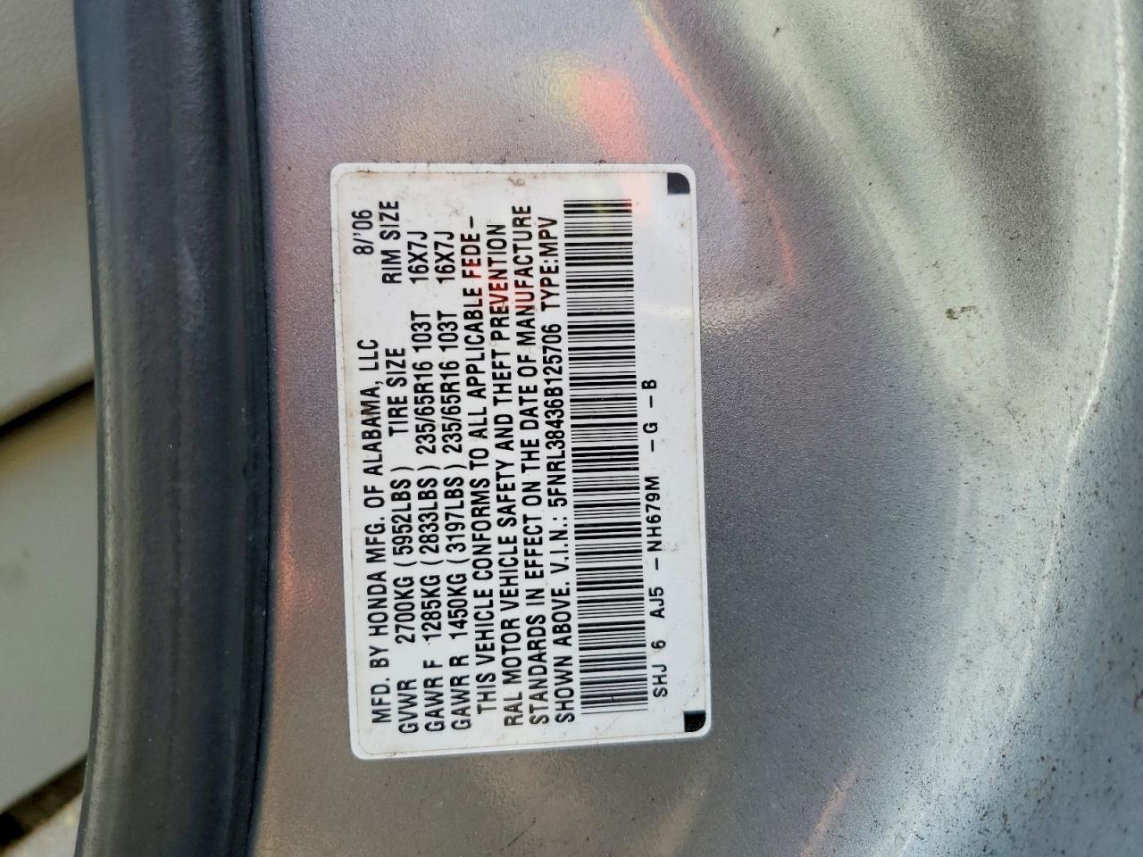 2006 Honda Odyssey Ex Silver vin: 5FNRL38436B125706